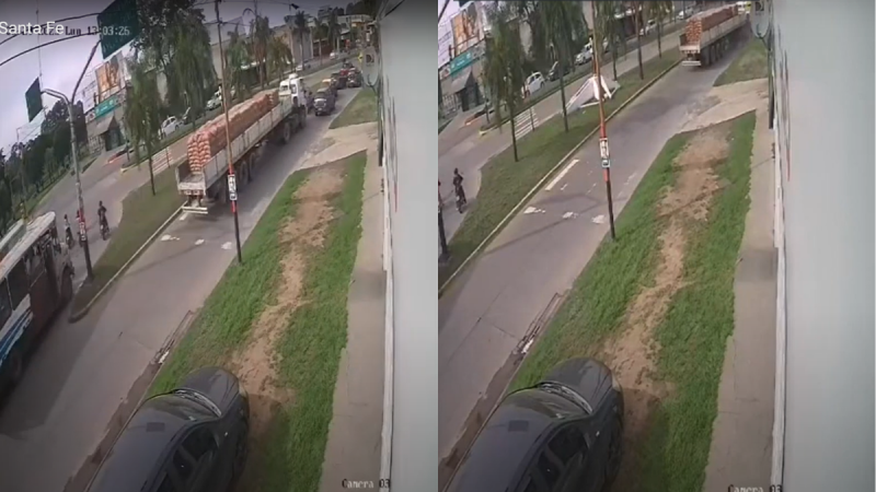 Video: un camión sin frenos se llevó puesto a siete autos y una moto